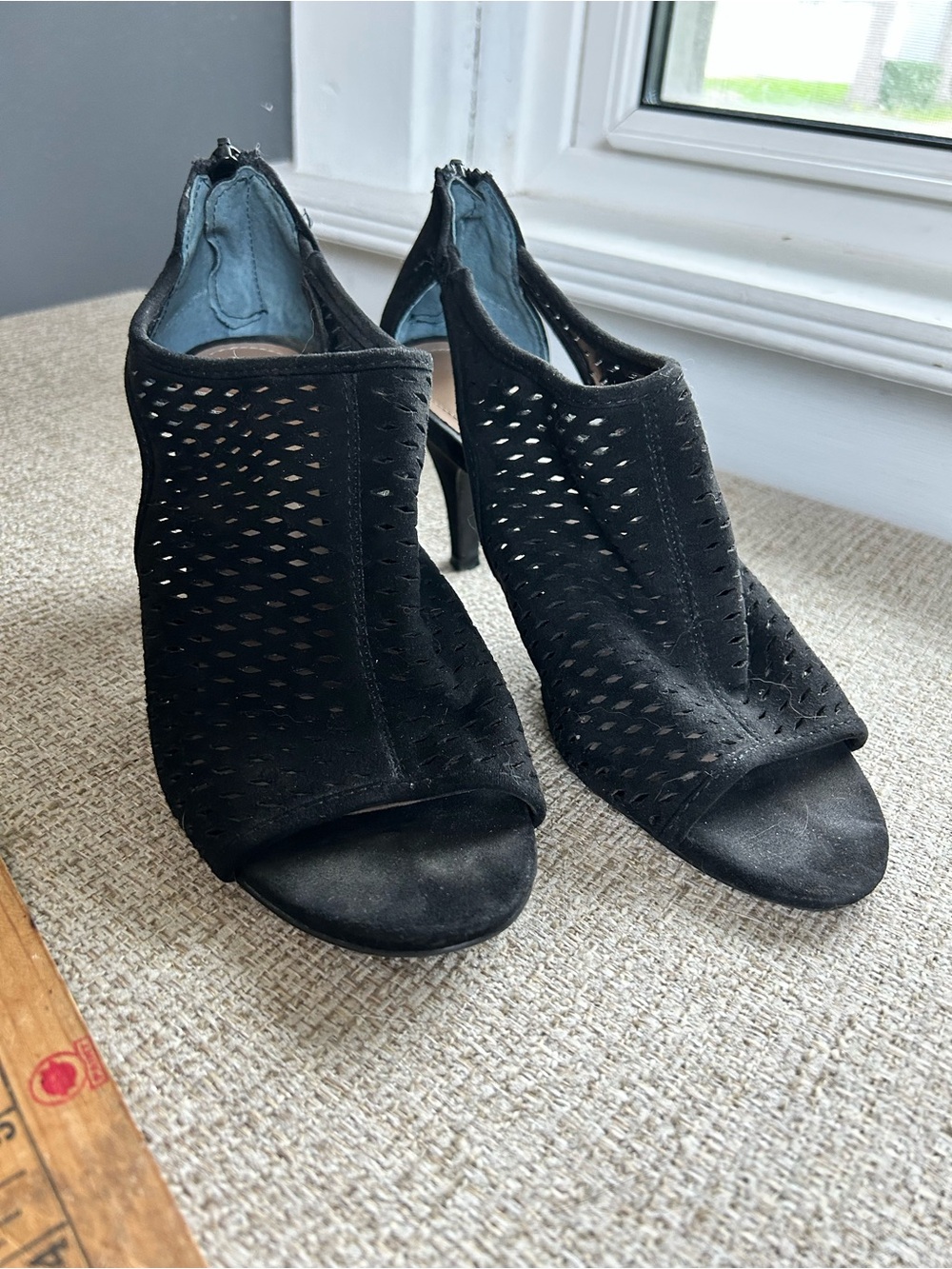 Style&co. Black Perforated Peep Toe High Heel Sandal Booties